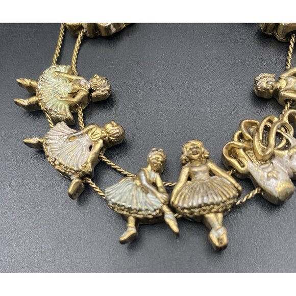 Vtg Ballerina Slide Charm Bracelet Ballet Dance Slippers Silver Wash Gold Tone - Picture 2 of 9